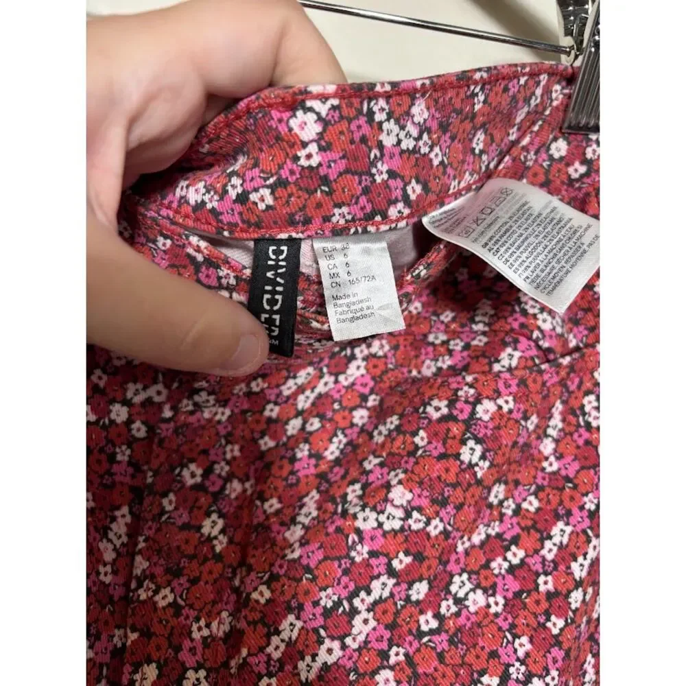 H&M Divided Floral Jeans 6 Pink All Over Print Wide Leg Preppy Twee Maximalist - Picture 4 of 4